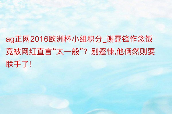 ag正网2016欧洲杯小组积分_谢霆锋作念饭竟被网红直言“太一般”？别蹙悚,他俩然则要联手了!