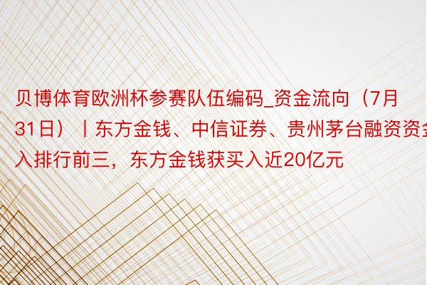 贝博体育欧洲杯参赛队伍编码_资金流向（7月31日）丨东方金钱、中信证券、贵州茅台融资资金买入排行前三，东方金钱获买入近20亿元