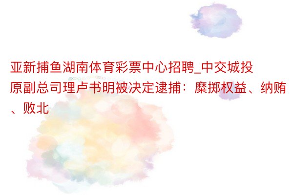 亚新捕鱼湖南体育彩票中心招聘_中交城投原副总司理卢书明被决定逮捕：糜掷权益、纳贿、败北