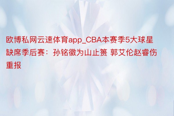 欧博私网云速体育app_CBA本赛季5大球星缺席季后赛：孙铭徽为山止篑 郭艾伦赵睿伤重报