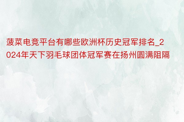 菠菜电竞平台有哪些欧洲杯历史冠军排名_2024年天下羽毛球团体冠军赛在扬州圆满阻隔