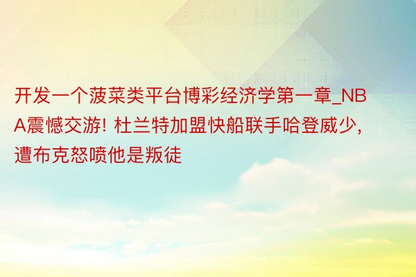 开发一个菠菜类平台博彩经济学第一章_NBA震憾交游! 杜兰特加盟快船联手哈登威少, 遭布克怒喷他是叛徒