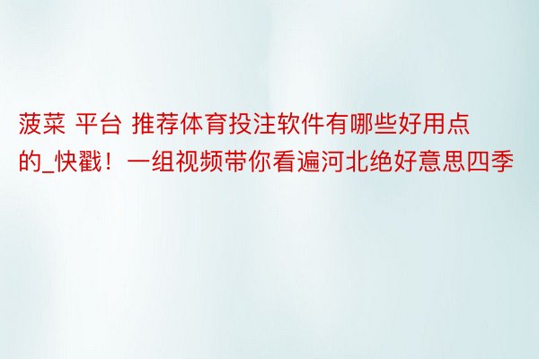 菠菜 平台 推荐体育投注软件有哪些好用点的_快戳！一组视频带你看遍河北绝好意思四季