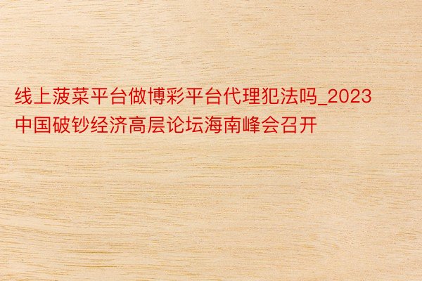 线上菠菜平台做博彩平台代理犯法吗_2023中国破钞经济高层论坛海南峰会召开