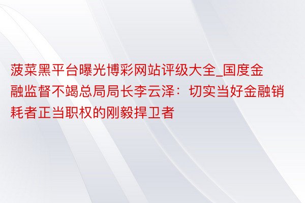 菠菜黑平台曝光博彩网站评级大全_国度金融监督不竭总局局长李云泽：切实当好金融销耗者正当职权的刚毅捍卫者