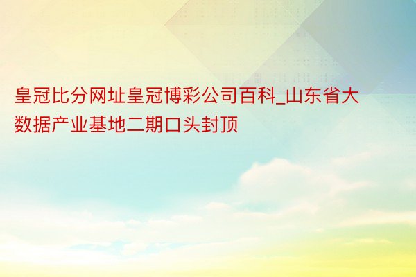 皇冠比分网址皇冠博彩公司百科_山东省大数据产业基地二期口头封顶